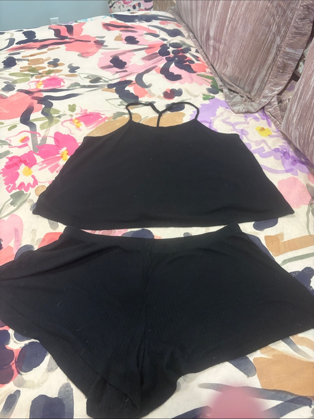 Black Ribbed Sleep Cami & Shorts Set - Women's Two-Piece Sleepwear